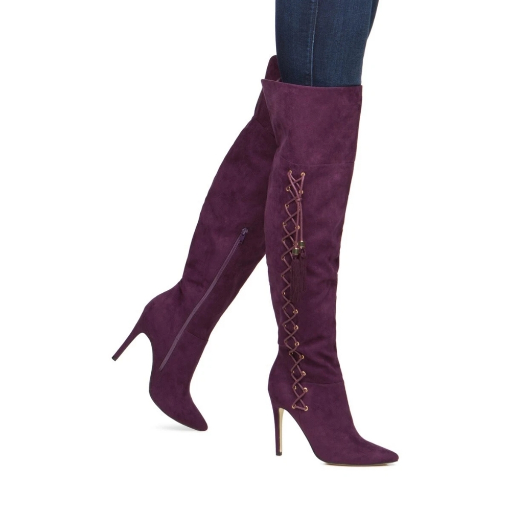 Izabella Rue Dalinda Purple Faux Suede Over The Knee Stiletto Heeled Boots 7